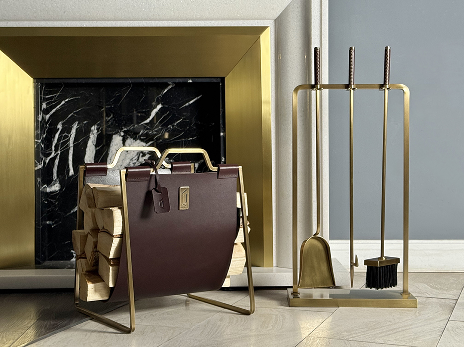 Каминный набор с дровницей FURNITEK FG-01128 античная латунь